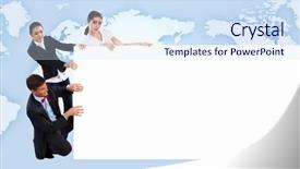  Presentation with banner blue - Audience pleasing presentation design consisting of image of three young people holding blank banner against blue background place for text backdrop and a sky blue colored foreground