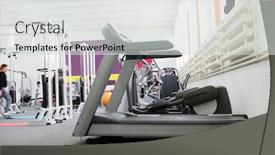  Presentation with treadmill - Colorful presentation design enhanced with image of treadmill isolated under the white background backdrop and a light gray colored foreground