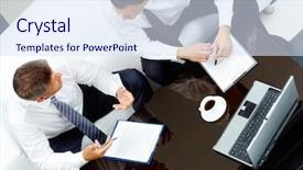  Presentation with partners - Amazing slides having image of two business partners backdrop and a sky blue colored foreground