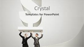  Presentation with dollar sign - Slide set consisting of image of two businesswomen holding dollar sign above head background and a light gray colored foreground