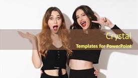  Presentation with two black women - Theme enhanced with image-of-two-caucasian-excited background and a tawny brown colored foreground