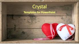  Presentation with wooden heart the slogan - Presentation theme with image of two felt hearts background and a violet colored foreground