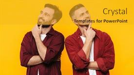  Presentation with upwards - Audience pleasing PPT theme consisting of image-of-two-handsome-men backdrop and a gold colored foreground
