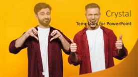  Presentation with yellow - Cool new slide deck with image-of-two-handsome-men backdrop and a gold colored foreground
