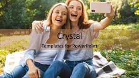  Presentation with women e commerce clothes - Amazing slide deck having image of two joyful women backdrop and a coral colored foreground