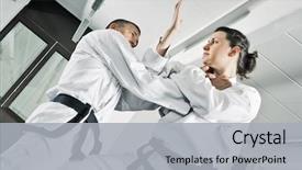  Presentation with fighters - Presentation design consisting of image of two martial arts background and a light gray colored foreground