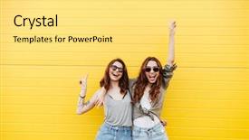  Presentation with happy image - Cool new PPT theme with image of two young happy backdrop and a light gray colored foreground