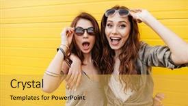  Presentation with two black women - Audience pleasing presentation design consisting of image of two young happy backdrop and a yellow colored foreground