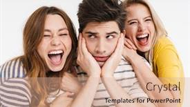  Presentation with unhappy women - Audience pleasing presentation consisting of image-of-unhappy-man backdrop and a coral colored foreground