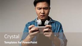  Presentation with video background - Colorful presentation enhanced with image-of-unhappy-young-asian backdrop and a coral colored foreground