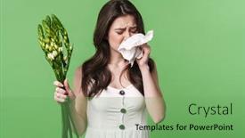  Presentation with allergy - PPT theme enhanced with image-of-unhappy-young-woman background and a seafoam green colored foreground