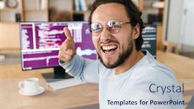  Presentation with selfie - Audience pleasing PPT theme consisting of image-of-unshaven-excited-programmer backdrop and a lemonade colored foreground