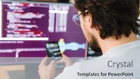  Presentation with computers - Amazing slide set having image-of-unshaven-focused-programmer backdrop and a lemonade colored foreground