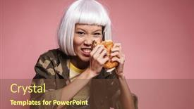  Presentation with burger - PPT layouts featuring image-of-wild-asian-girl background and a tawny brown colored foreground