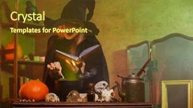  Presentation with dark room for interrogation - Presentation consisting of image of witch with spell background and a  colored foreground