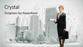  Presentation with woman engineer - PPT theme featuring mountain summit temple basin arthur background and a gray colored foreground.