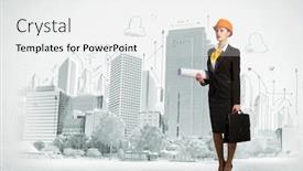  Presentation with woman engineer - Cool new slide deck with image of woman engineer backdrop and a white colored foreground