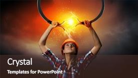  Presentation with electricity - Colorful PPT theme enhanced with service gaps - image of woman holding electricity backdrop and a tawny brown colored foreground