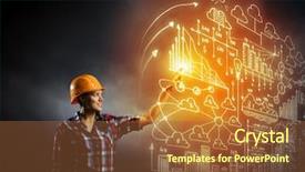 Presentation with media image - Beautiful slide deck featuring global engineering - image of woman in hardhat backdrop and a tawny brown colored foreground