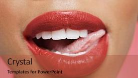  Presentation with lipstick - Audience pleasing PPT theme consisting of image of woman licking red backdrop and a red colored foreground