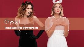 Presentation with demon - Audience pleasing PPT layouts consisting of image of women displeased demon backdrop and a coral colored foreground