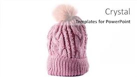  Presentation with white pom pom pom pom - Presentation design with image-of-wool-beanie background and a white colored foreground
