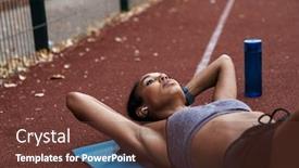  Presentation with sportswear - PPT theme featuring image of young african american woman in sportswear doing criss cross crunches at fitness mat outdoors background and a tawny brown colored foreground