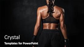  Presentation with black hand - PPT theme featuring image of young african american woman wearing sportswear standing in boxing hand wraps isolated over black background background and a black colored foreground