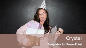  Presentation with black bear - Amazing presentation design having young amusing woman in party backdrop and a coral colored foreground