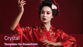  Presentation with traditional dancing - Beautiful presentation theme featuring image-of-young-asian-geisha backdrop and a tawny brown colored foreground