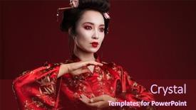  Presentation with traditional dancing - Audience pleasing slides consisting of image-of-young-asian-geisha backdrop and a tawny brown colored foreground