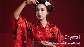  Presentation with traditional dancing - PPT layouts consisting of image-of-young-asian-geisha background and a tawny brown colored foreground