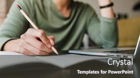  Presentation with writing notes - Presentation theme having image-of-young-asian-man background and a dark gray colored foreground