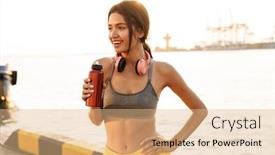  Presentation with sea port - Audience pleasing PPT layouts consisting of image of young asian woman backdrop and a coral colored foreground