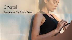  Presentation with smartwatch - Amazing presentation theme having image-of-young-athletic-sportswoman backdrop and a soft green colored foreground