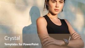  Presentation with smartwatch - Presentation theme featuring image-of-young-athletic-sportswoman background and a coral colored foreground