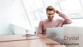  Presentation with cafe - Beautiful slides featuring image-of-young-bearded-man backdrop and a coral colored foreground