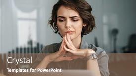  Presentation with working woman - Audience pleasing presentation theme consisting of image-of-young-beautiful-brooding backdrop and a coral colored foreground