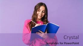  Presentation with student - PPT layouts consisting of image-of-young-beautiful-student background and a light blue colored foreground