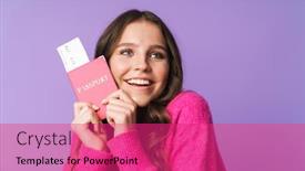  Presentation with passport travel - Cool new presentation theme with image-of-young-beautiful-woman backdrop and a red colored foreground