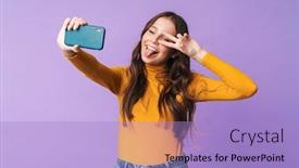  Presentation with long hair - Cool new PPT theme with image-of-young-beautiful-woman backdrop and a light blue colored foreground