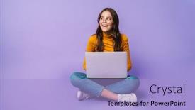  Presentation with laptop - Colorful PPT layouts enhanced with image-of-young-beautiful-woman backdrop and a light blue colored foreground