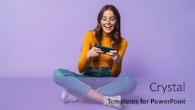  Presentation with holding hands old young - Amazing PPT layouts having image-of-young-beautiful-woman backdrop and a light blue colored foreground