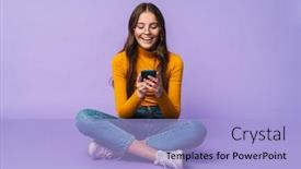  Presentation with smartphone - PPT layouts with image-of-young-beautiful-woman background and a light blue colored foreground