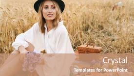  Presentation with golden woman - Cool new presentation design with image-of-young-blond-woman backdrop and a coral colored foreground
