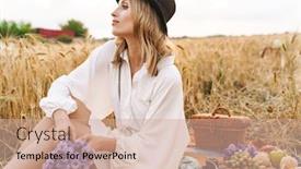  Presentation with golden woman - Presentation theme enhanced with image-of-young-blond-woman background and a coral colored foreground