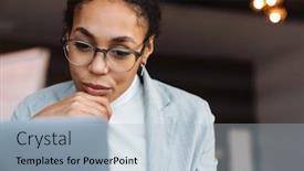  Presentation with office room - Amazing PPT layouts having image-of-young-brunette-african backdrop and a light blue colored foreground