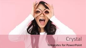  Presentation with binocular - Audience pleasing slide deck consisting of image-of-young-brunette-asian backdrop and a coral colored foreground