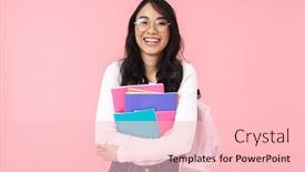  Presentation with eyeglasses - Audience pleasing presentation theme consisting of image-of-young-brunette-asian backdrop and a lemonade colored foreground