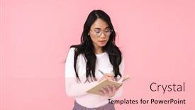  Presentation with diary - Theme consisting of image-of-young-brunette-asian background and a lemonade colored foreground